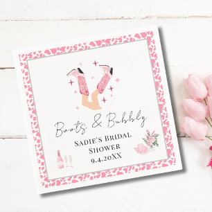 Pink Cowboy Boots & Bubbly Bridal Shower Napkin