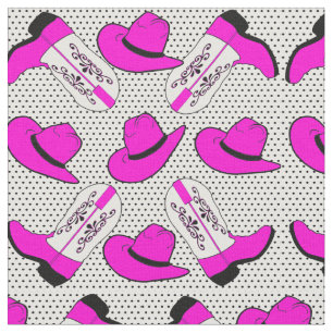 Pink Cowboy Boots Hats on Small Dot Background Fabric