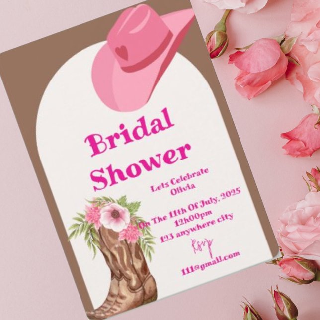 pink cowboy floral bridal shower invitation card (Creator Uploaded)