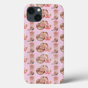 Pink Cowboy Hat and Boots Coquette iPhone 13 Case