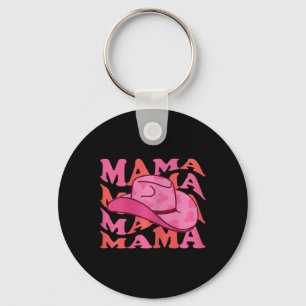 Pink Cowboy Hat Western Cowgirl Mama Groovy Countr Key Ring