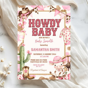 Pink Cowboy Howdy Girl Baby Sprinkle Invitation