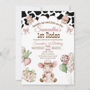 Pink Cowgirl 1st Birthday Invitation   First Rodeo