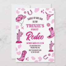 Pink Cowgirl 1st Rodeo Birthday Party Invitation