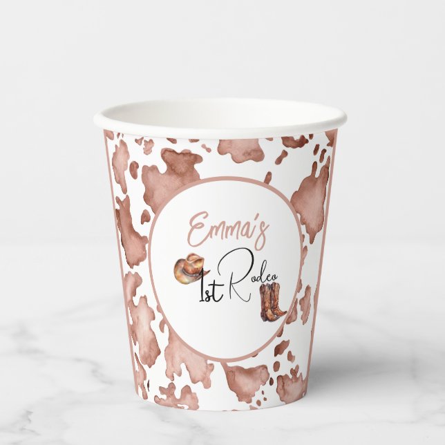 Pink Cowgirl 1st Rodeo Birthday Party Paper Cups (Front)
