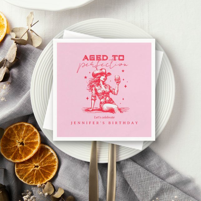 Pink Cowgirl Aged to Perfection Birthday Party  Napkin (Creator Uploaded)
