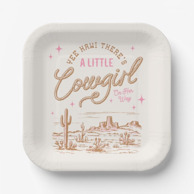 Pink Cowgirl Baby Shower Paper Plates (Front)