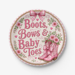 Pink Cowgirl Baby Shower Paper Plates Boots Bows