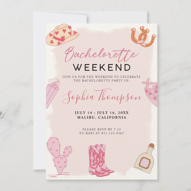 Pink Cowgirl Bachelorette Weekend Invitation (Front)