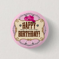 Pink Cowgirl Birthday Button