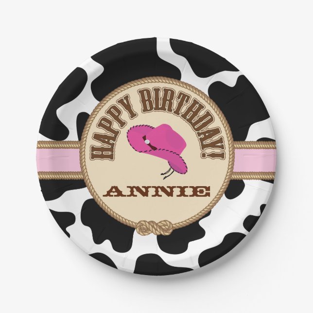 Pink Cowgirl Birthday, Customisable Plates (Front)