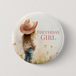 Pink Cowgirl Birthday | Farm Theme 1st 6 Cm Round Badge