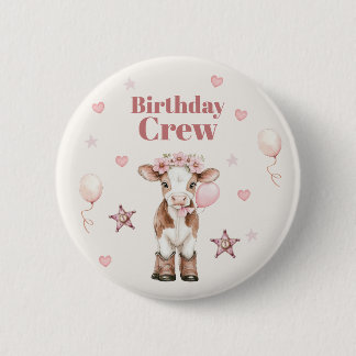 Pink Cowgirl Birthday | Farm Theme 1st 6 Cm Round Badge