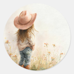 Pink Cowgirl Birthday   Farm Theme 1st  Classic Round Sticker