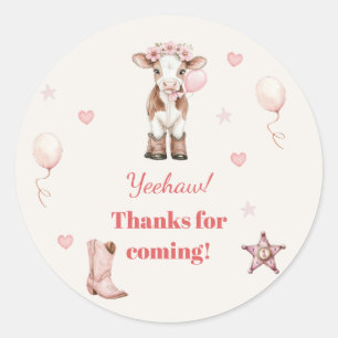Pink Cowgirl Birthday   Farm Theme 1st  Classic Round Sticker