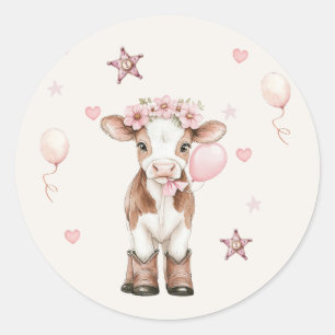 Pink Cowgirl Birthday   Farm Theme 1st  Classic Round Sticker