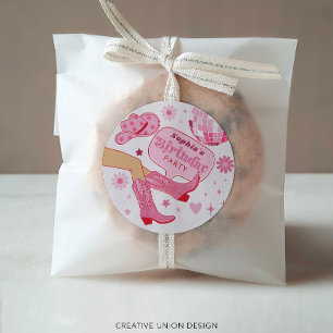 Pink Cowgirl Birthday Party Let's Go Girls Favours Classic Round Sticker