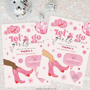 Pink Cowgirl Birthday Party Let's Go Girls Invitation