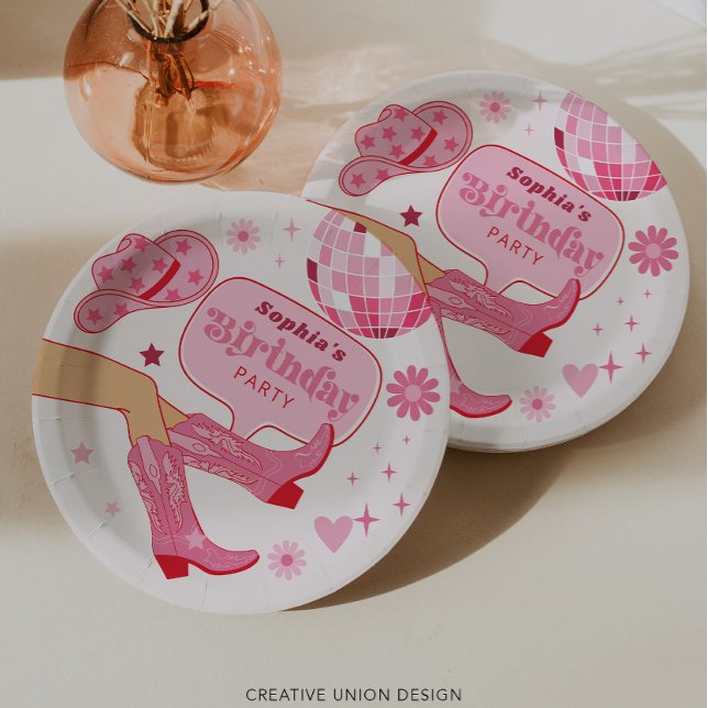 Pink Cowgirl Birthday Party Let's Go Girls Party Paper Plate (Creator Uploaded)