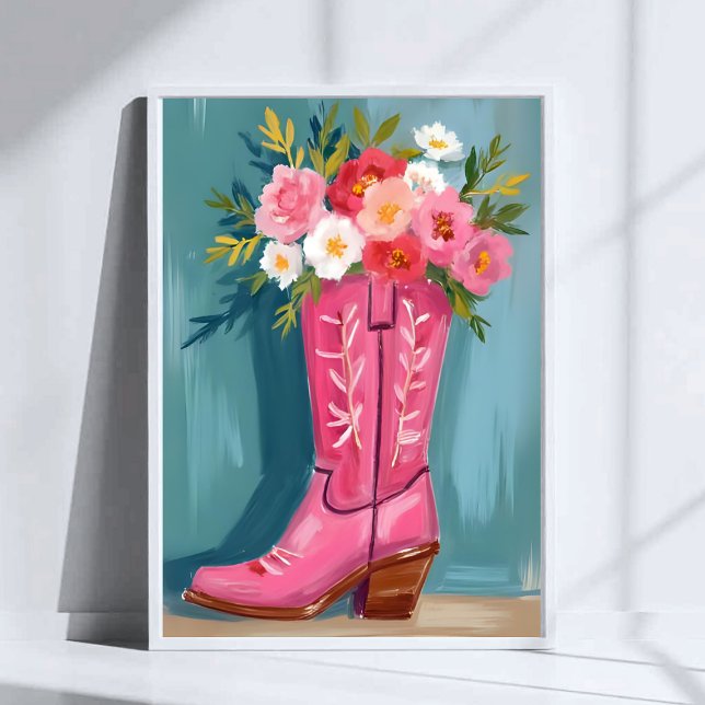 Pink Cowgirl Boot Flower Bouquet Watercolor Poster (Creator Uploaded)