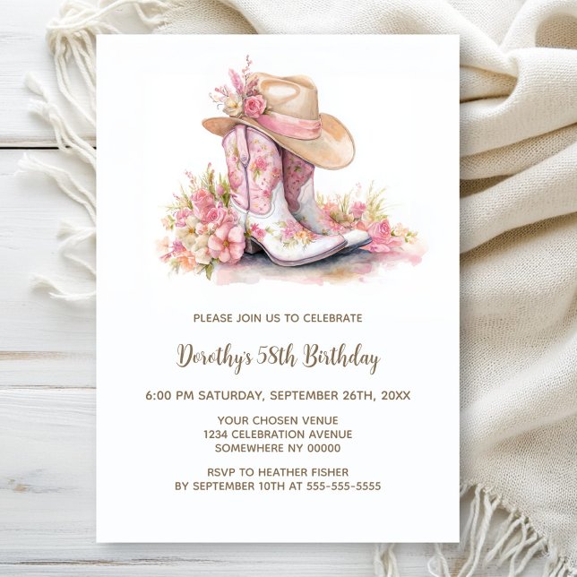 Pink Cowgirl Boots and Hat Birthday Party Invitation (Creator Uploaded)