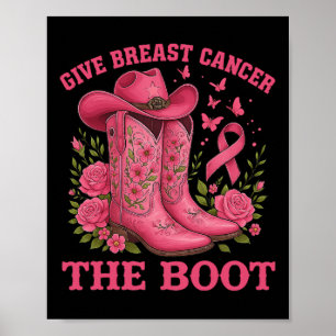 Pink Cowgirl Boots Breast Cancer Awareness Ribbon Poster