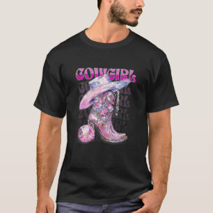 Pink Cowgirl Boots Disco Western Country Cow Girl T-Shirt