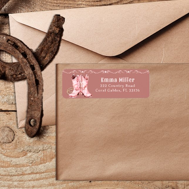 Pink Cowgirl Boots Western Baby Shower Return (return address label)