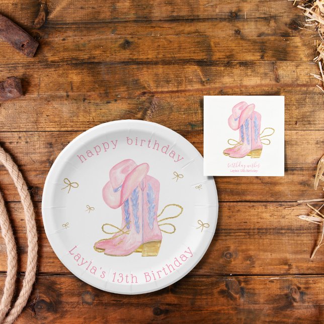Pink Cowgirl Boots Western Birthday  Napkin (Creator Uploaded)