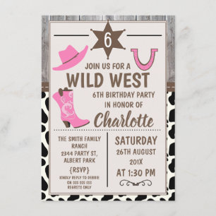Pink Cowgirl Boots Wild West Birthday Invitation