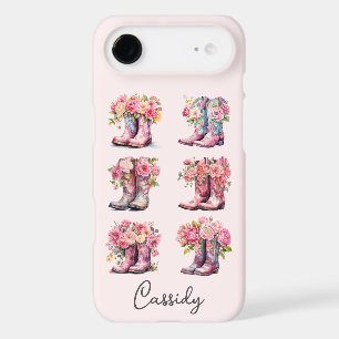 Pink Cowgirl Boots with Flowers Monogrammed