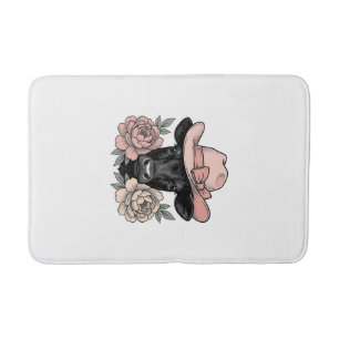 Pink Cowgirl Calf with Peonies Vintage Vector_1 Bath Mat