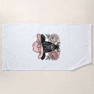 Pink Cowgirl Calf with Peonies Vintage Vector_1 Beach Towel