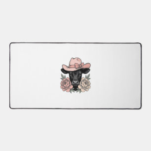 Pink Cowgirl Calf with Peonies Vintage Vector_1 Desk Mat
