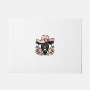 Pink Cowgirl Calf with Peonies Vintage Vector_1 Doormat