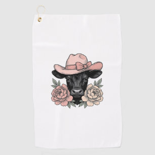 Pink Cowgirl Calf with Peonies Vintage Vector_1 Golf Towel