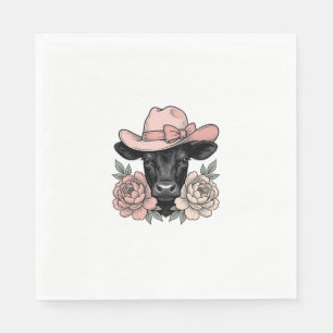 Pink Cowgirl Calf with Peonies Vintage Vector_1 Napkin