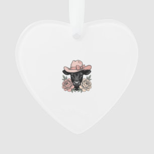 Pink Cowgirl Calf with Peonies Vintage Vector_1 Ornament