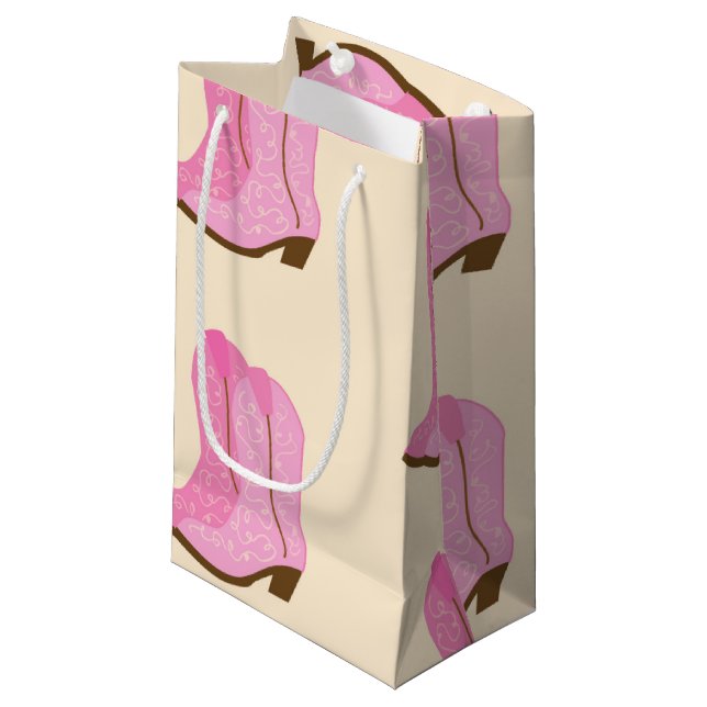 Pink Cowgirl Cowboy Boots Country Texas Ranch Small Gift Bag (Front Angled)