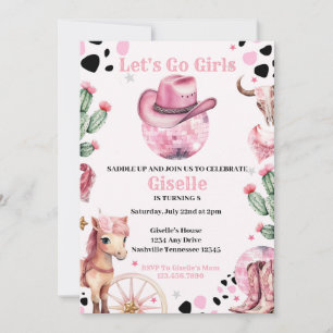 Pink  Cowgirl Disco Birthday  Invitation