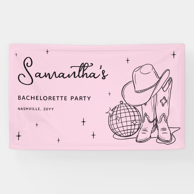 Pink Cowgirl Disco Last Rodeo Bachelorette Party Banner (Horizontal)