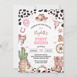 Pink Cowgirl First Rodeo Birthday Invitation