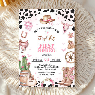 Pink Cowgirl First Rodeo Birthday Invitation
