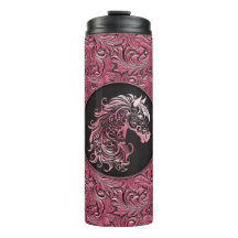 Pink cowgirl floral tooled leather horse head