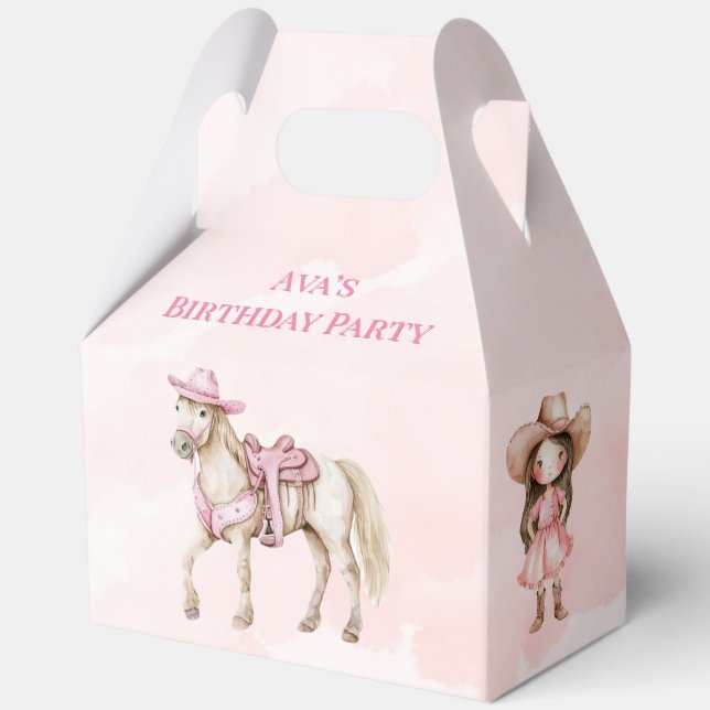 Pink Cowgirl Horse 00th Birthday Party Favour Box (Back)