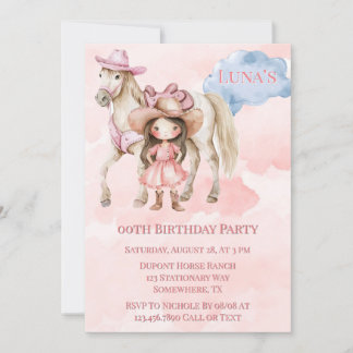Pink Cowgirl Horse 00th Birthday Party Invitation