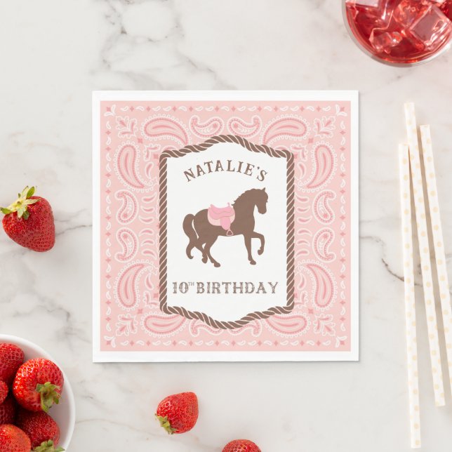Pink Cowgirl | Horse Silhouette 10th Birthday Napkin (Insitu)