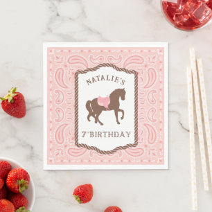 Pink Cowgirl Horse Silhouette 7th Birthday Napkin