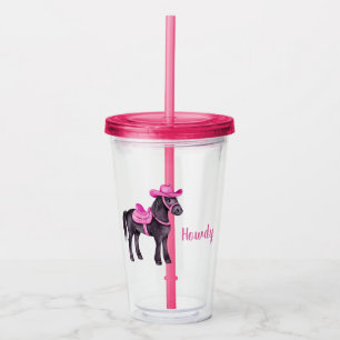 Pink Cowgirl Howdy Horse Acrylic Tumbler