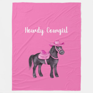Pink Cowgirl Howdy Horse Fleece Blanket